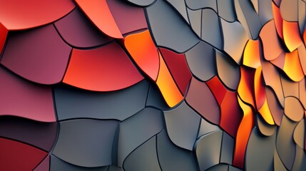 Fototapeta premium Abstract 3D Red and Grey Mosaic Pattern: A Dynamic Composition of Interlocking Shapes