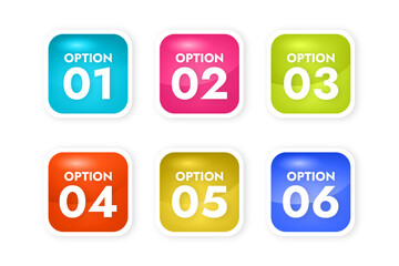 a set of six options of different colors for your information in the form of square buttons