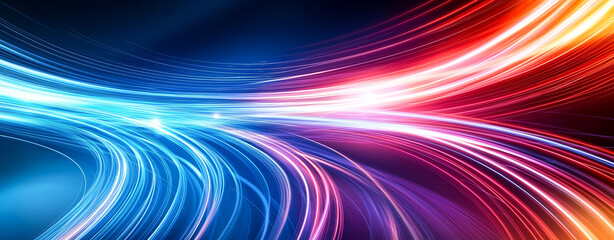Vibrant abstract background with flowing red and blue light trails, creating dynamic and energetic atmosphere. Perfect for technology and modern design themes