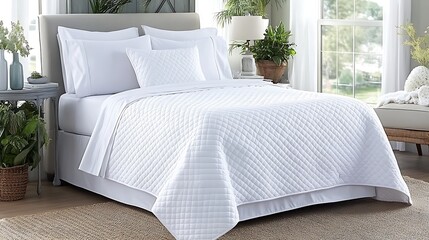 White Quilted Bedspread  Modern Bedroom Decor  Luxury Bedding