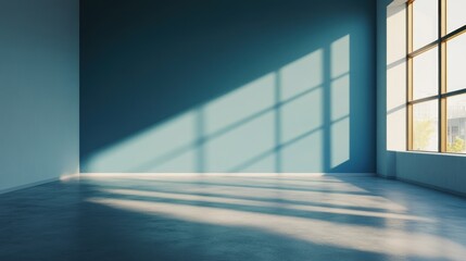 Sunlit Empty Room Corner with Teal Walls and Large Window