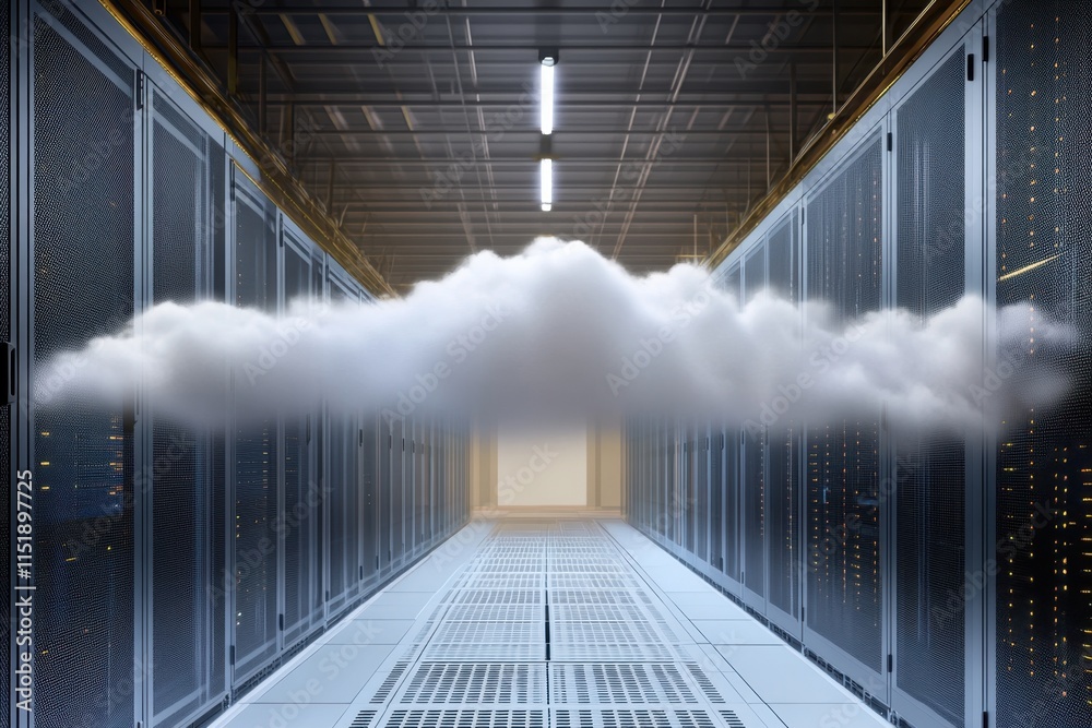 Poster cloud technology integration in a data center during daytime enhances computing efficiency