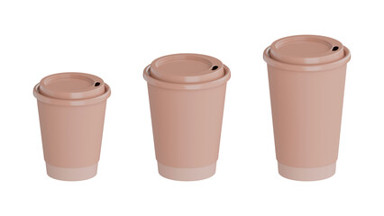 Coffee to go. Mocha Mousse cup mockup on white transparent, recycling, Volume 250, 350, 450 ml