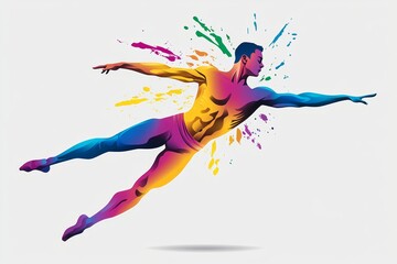 Naklejka premium A flat 2D illustration of a gymnast flipping over a vault, rendered in vibrant colors and simple shading on a white canvas