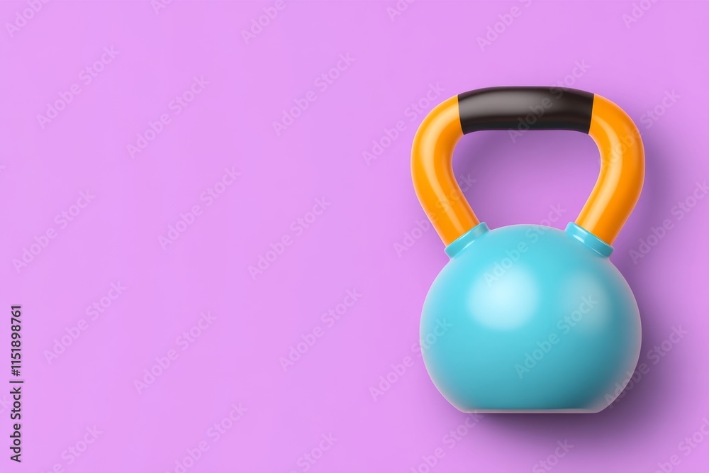 Poster a flat design of a kettlebell in vibrant colors, placed against a plain, gradient backdrop for a mod