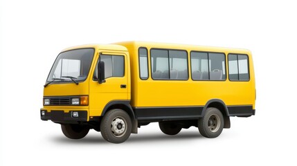 A vibrant yellow bus designed for transporting passengers, featuring large windows and a sturdy build, ideal for group travel.
