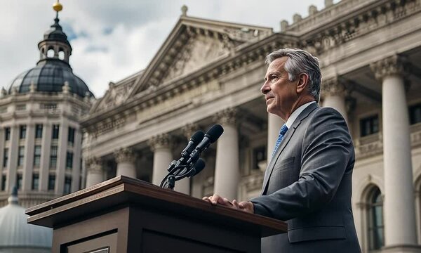 Mayor of a town near the town hall.