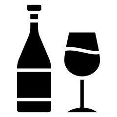 Wine Glyph Icon, Black And White Glyph Icon Symbol