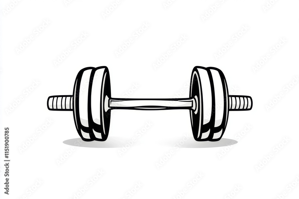 Poster a geometric icon of a dumbbell, rendered in monochrome with clean edges and minimal detail