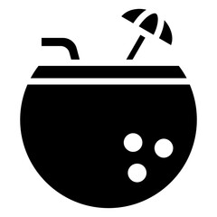 Coconut Drink Glyph Icon, Black And White Glyph Icon Symbol