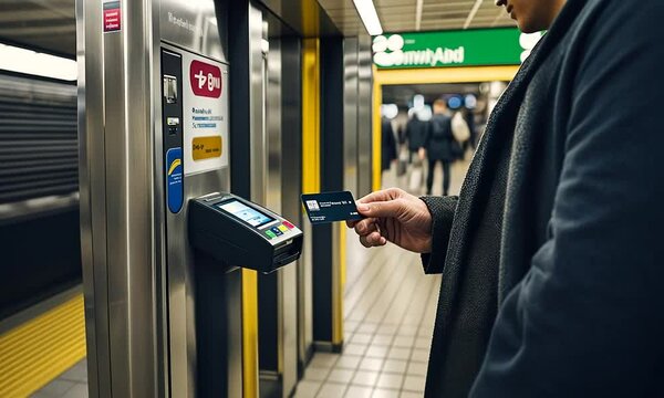Person validating the subway ticket.