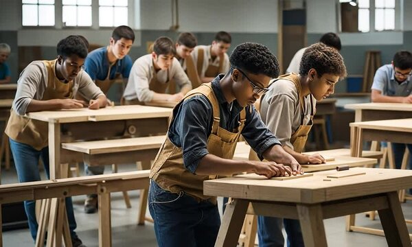 Carpentry students in class.