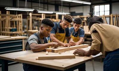 Carpentry students in class.