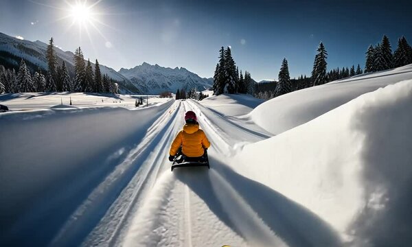 People with sleds in the snow.