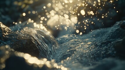 Sparkling Water Cascading Over Rocks In Sunlight