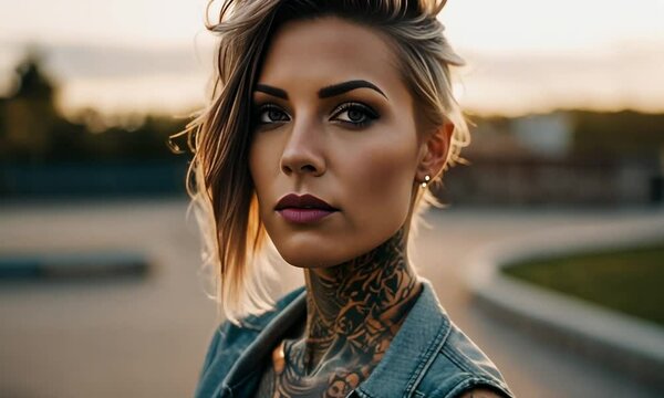 Tattooed woman at the skatepark.