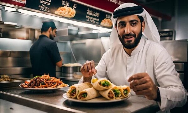 Arab man in a kebab restaurant.