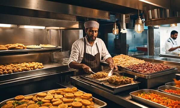 Arab man in a kebab restaurant.