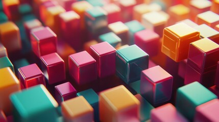 Fototapeta premium Abstract Colorful Cubes: A Vivid 3D Composition of Shiny, Interlocking Blocks