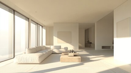 Fototapeta premium Minimalist Living Room Design: Sunlight Bathed Interior
