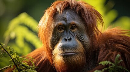 Obraz premium Majestic Bornean Orangutan in Lush Rainforest