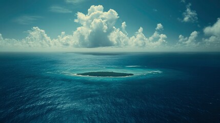 Tropical Island Paradise Amidst Vast Ocean Cloudscape