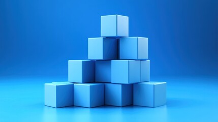 Fototapeta premium Blue Cube Stack: Abstract Minimalist 3D Render