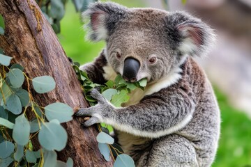 Koala enjoying eucalyptus leaves while perched on a tree in its natural habitat