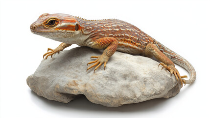 Obraz premium Faszinierender bunter Gecko ruht auf einem Stein mit detailreicher Textur.