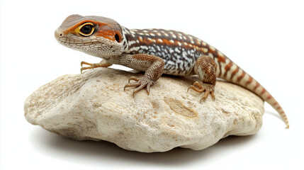 Obraz premium Faszinierender bunter Gecko ruht auf einem Stein mit detailreicher Textur.