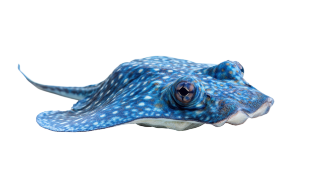 Blue spotted stingray swimming gracefully. transparent background