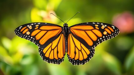 Obraz premium Close-up of a butterfly blending into a colorful natural background, designed for adding text.