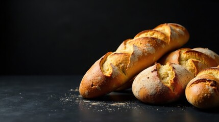 Artisan Baked Breads on Dark Surface A Golden Crust and Rustic Charm
