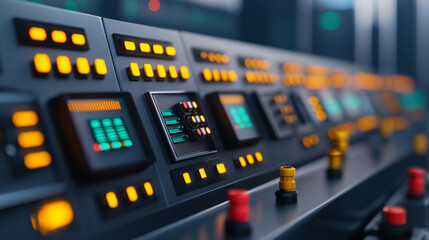 Control panel with but ns and screens in modern au mation system