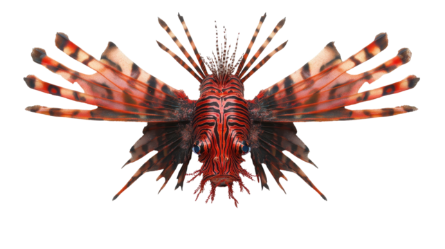 Vibrant lionfish with striking fins and colors. transparent background