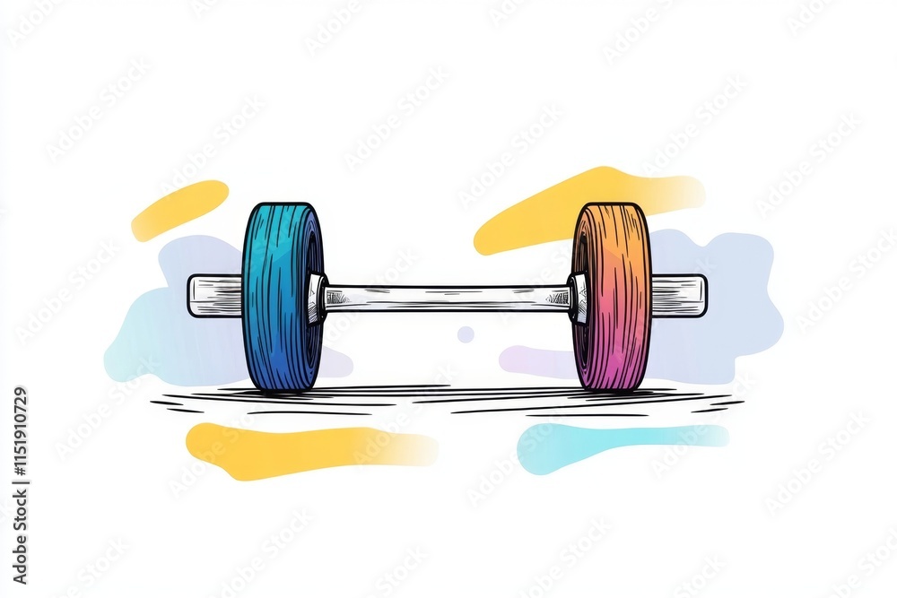 Poster a minimalist illustration of a single dumbbell on a clean, white background, drawn with simple geome