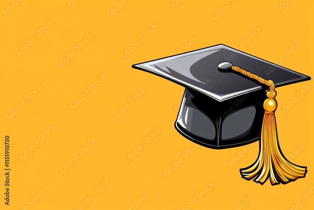 Poster a minimalist illustration of a single graduation cap with a tassel, drawn in clean lines and subtle 