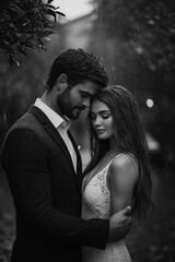 Cinematic, black-and-white photography of a young couple in love.