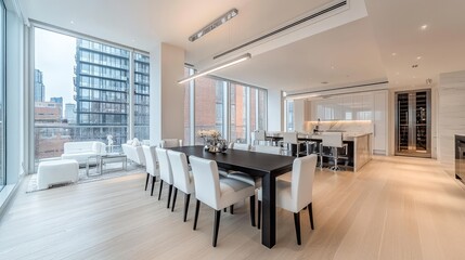 Fototapeta premium Modern City View Luxury Apartment Dining Area