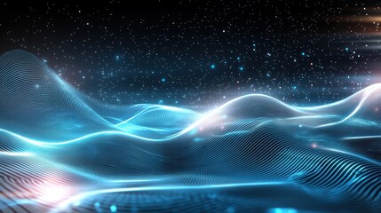 Abstract Blue Digital Waves Background.