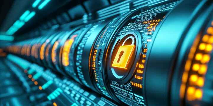 Digital Concept of Financial Security with Glowing Lock