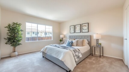 Modern Bedroom Design With Gray Bed And Neutral Decor