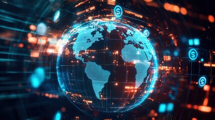 Digital Globe with Floating Currencies, representing the evolving landscape of global economy and trade dynamics.