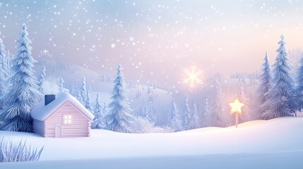 Naklejka premium Cozy Winter Cabin in Snowy Mountain Landscape.