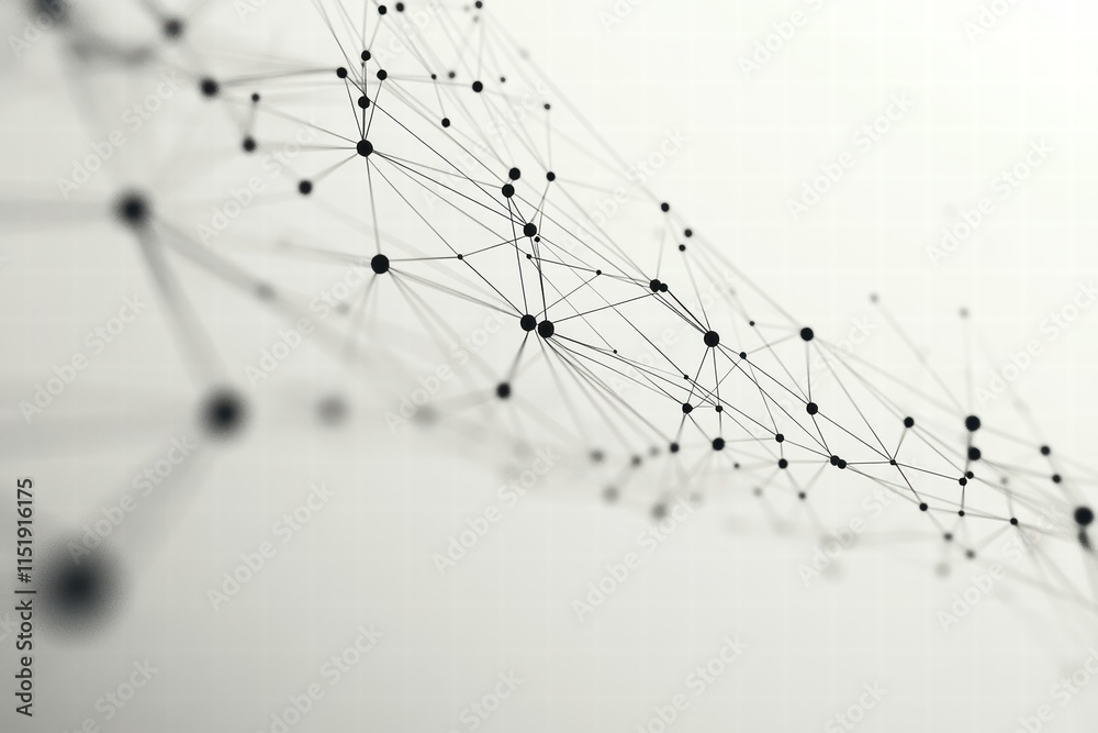 Poster network of connected dots and lines illustrating complex systems and data relationships