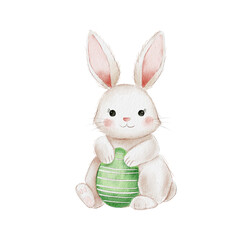 Cute Watercolor rabbit Easter eggs hand paint,Cartoon Bunny isolated on white background