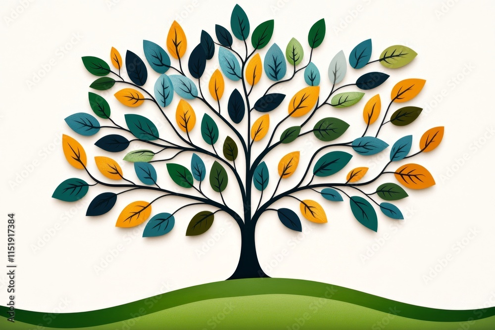 Leinwandbilder a simple flat vector design of a tree with a green canopy, illustrated with abstract shapes and clea
