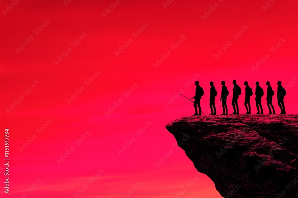 Poster A sleek silhouette of a guide leading a group, represented by clean lines and soft gradient tones