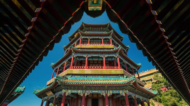 BEIJING, CHINA - OCTOBER 7, 2024: Stunning timelapse of traditional architecture and vibrant culture in Beijing