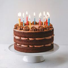 Yummy birthday cake with candles